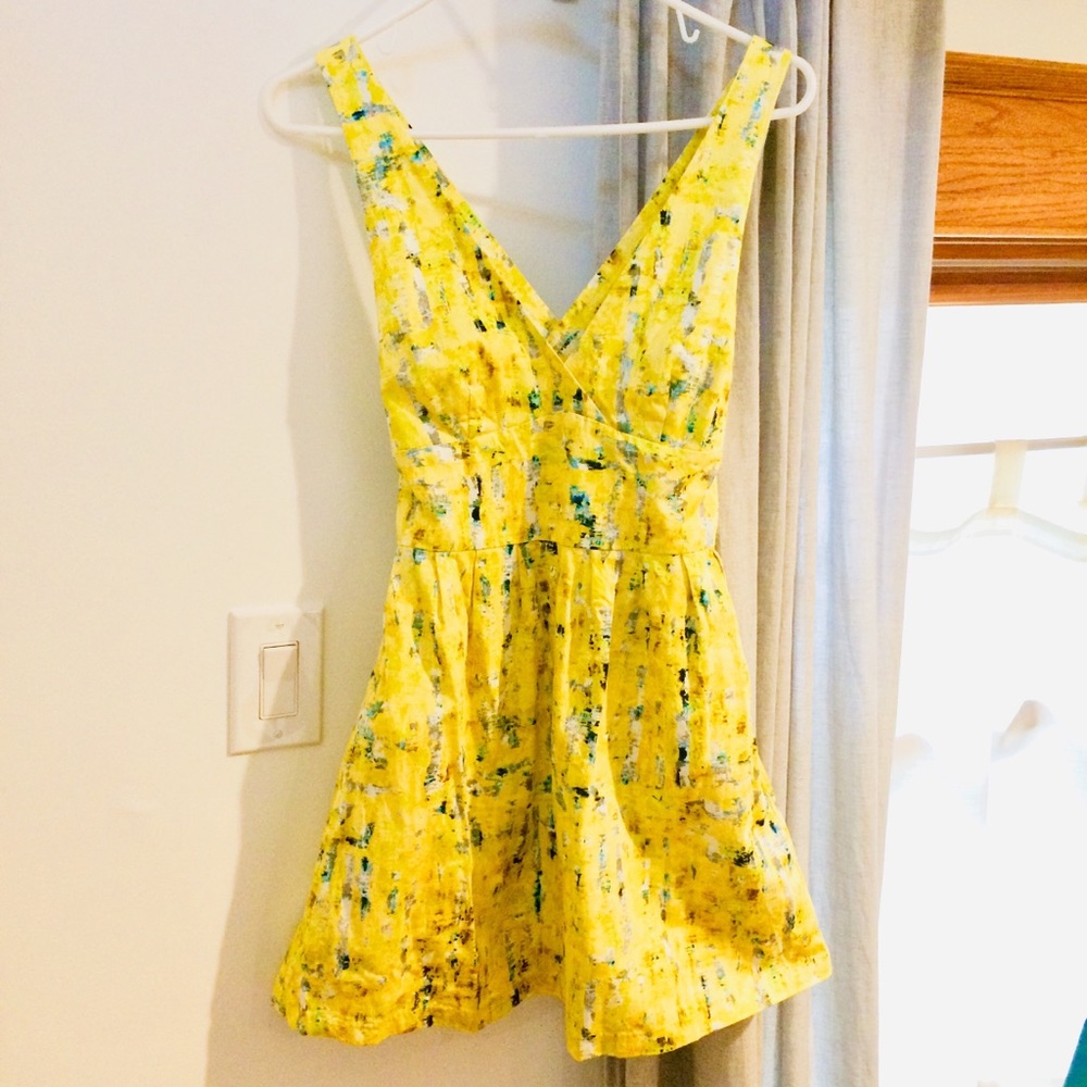 Modcloth yellow patterned sundress with pockets
